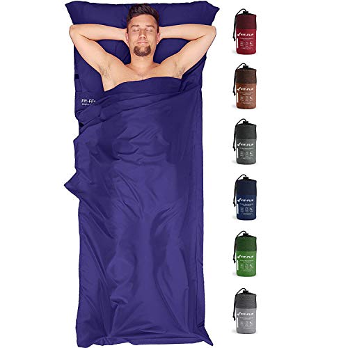 Fit-Flip Sábana Saco de Dormir Ultraligero, Forro de Saco de Dormir de Microfibra con Compartimiento de Almohada añadido, Sábana de Viaje Tambien como Forro de Saco de Dormir - Color: Azul