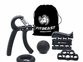 FitBeast Kit de Entrenamiento para Ejercitar el Agarre – Paquete de 5 Piezas, Pinzas para Manos Ajustables, Ejercicio para Dedos, para Estirar los Dedos, Anillo para Entrenar y Pelota Anti Estrés