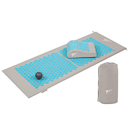 Fitem Kit de acupresión XL - Cojín + Esterilla de acupresión + Bola de masaje - Alivia dolores de Espalda y Cuello - Masaje de espalda - Esterilla: 130 x 50 x 2,5 cm, cojín: 30 x 23 x 10 cm