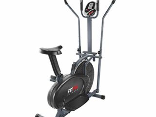 FITFIU Fitness BELI-120 - Bicicleta Elíptica con sillín regulable, multifunción, Elíptica y Estática, disco inercia de 5 kg, pantalla LCD y Pulsómetro, Bicicleta fitness Entrenamiento indoor, Negro
