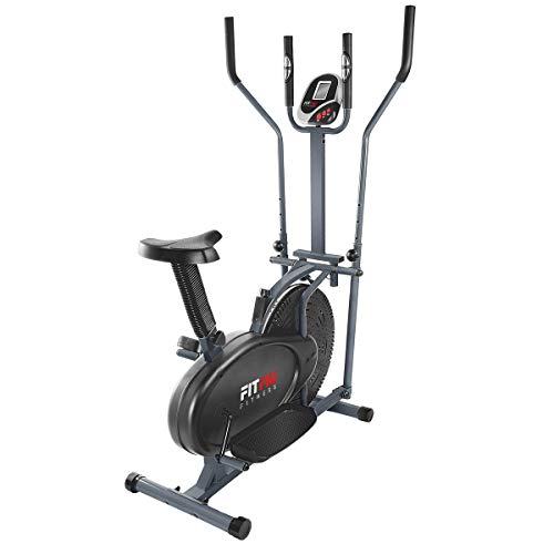 FITFIU Fitness BELI-120 - Bicicleta Elíptica con sillín regulable, multifunción, Elíptica y Estática, disco inercia de 5 kg, pantalla LCD y Pulsómetro, Bicicleta fitness Entrenamiento indoor, Negro
