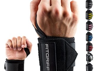 Fitgriff® Muñequeras Gym, Deportivas, Musculación, Gimnasio, Calistenia, Wrist Wraps - Mujeres y Hombres - Black