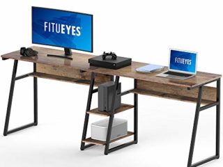 FITUEYES Escritorio de Ordenador para Dos Personas Madera Matchwood con Almacenamiento Estación Doble de Trabajo Mesa para Oficina Casa 206x50,5x75cm CD120601MG