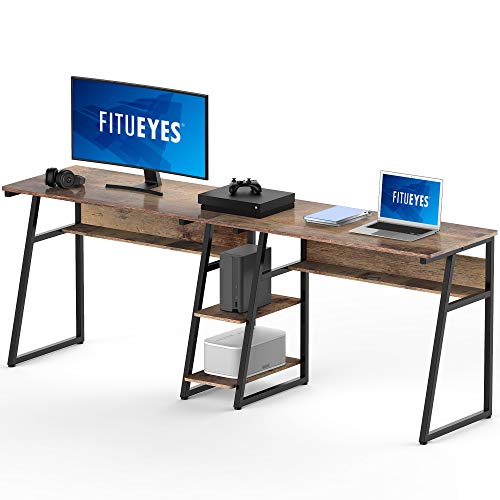 FITUEYES Escritorio de Ordenador para Dos Personas Madera Matchwood con Almacenamiento Estación Doble de Trabajo Mesa para Oficina Casa 206x50,5x75cm CD120601MG