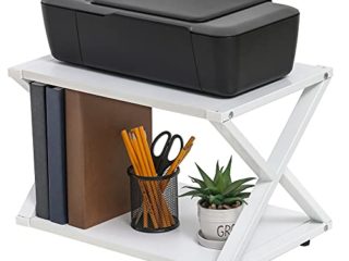 FITUEYES Soporte para Impresora X Estructura Madera Blanco 2 Capas Organizador de Escritorio para Oficina Casa45.5x30.3x29.7cm DO204505WW