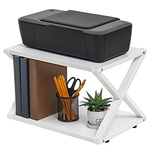 FITUEYES Soporte para Impresora X Estructura Madera Blanco 2 Capas Organizador de Escritorio para Oficina Casa45.5x30.3x29.7cm DO204505WW