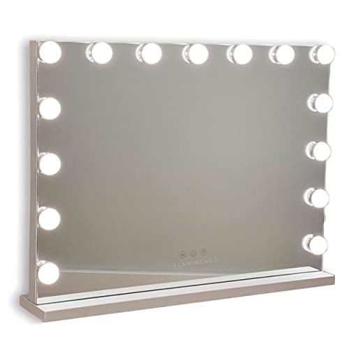 Flamingueo Espejo Maquillaje con Luz Led - Espejo Tocador 15 Bombillas LED, Espejo Maquillaje Pared, Espejo con Luces USB, Espejo con Luz 3 Modos, Tocador Maquillaje, Espejo Maquillaje con Luz Grande