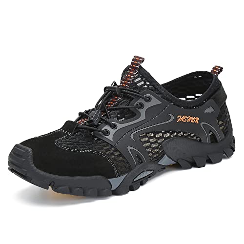 Flarut Sandalias Deportivas Trekking Hombres Verano Pescador Playa Zapatos Casuales Transpirable Zapatilla de Senderismo Deportes Montaña y Asfalto Zapatos para Correr Malla(Negro,43)