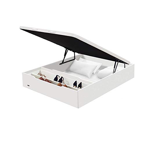 Flex - Canapé Abatible Madera 25 con Zapatero y Tapa con Tejido 3D de Flex - 150x200cm, Blanco, No