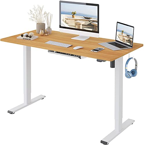 FLEXISPOT EG1 Escritorio de Pie con Tablero Entero (Arce, 100X60x1.6cm), Standing Desk, Escritorio Eléctrico Ordenador Mesa Gaming Ajustable en Altura con Tecla de 2 Opciones Automática Inteligente