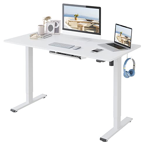 FLEXISPOT EG1 Escritorio de Pie con Tablero Entero(Blanco, 100X60x1.6cm), Standing Desk, Escritorio Eléctrico Ordenador Mesa Gaming Ajustable en Altura con Tecla de 2 Opciones Automática Inteligente