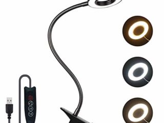 Flexo Negro con Pinza, 48 LEDs, 3 Colores y 10 Intensidades Variables, Luces Mesilla de Noche, Lampara Pinza para Cabecero Cama, Luz LED Lectura Libros, Aro de Luz para Tatuar, Manicura
