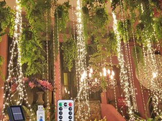Flintronic Cascada Luces de La cadena, 8 modos Solar Luces de La Rama de Hadas 10 Hebras 200 LEDs Colgantes Twinkle Luces de USB ，Actualizado Energía Solar Operado con Remoto Para Interior y Exterior