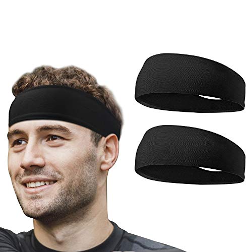 flintronic Deportes Diadema, 2 Piezas Elástica Cinta De Pelo Deportiva, Sudor Absorbente de Humedad Banda,Banda de Pelo, Cinta para Pelo, Cinta Sudor Cabeza para Correr, Ciclismo, Yoga, Negro…