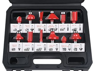 flintronic Fresas Set, 12 PCS Cortadores Caja de Plastico de Diámetro de Caña Herramienta de Fresado, Kit de Herramientas de Carpintería con Caja de Madera para el Hogar y Bricolaje,8mm