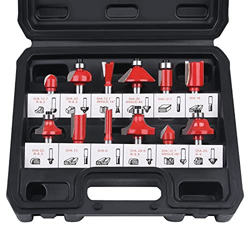 flintronic Fresas Set, 12 PCS Cortadores Caja de Plastico de Diámetro de Caña Herramienta de Fresado, Kit de Herramientas de Carpintería con Caja de Madera para el Hogar y Bricolaje,8mm