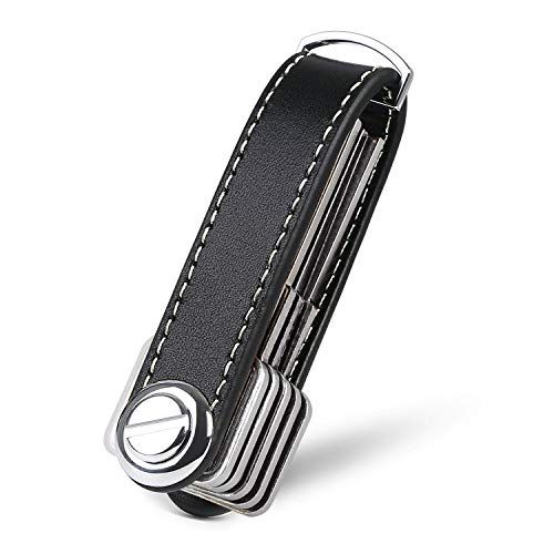 flintronic Organizador de llaves | Llavero de Cuero Genuino | Titular de la llave de Bolsillo Inteligente Con un Elegante Estuche Para Regalo (Sostiene Entre 7 y 9 Teclas Múltiples) - Negro