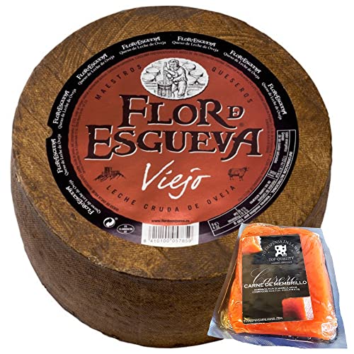 Flor de Esgueva Viejo Queso Completo Peso Aproximado 3,35 Kilogramos - Incluye Membrillo Artesano - Queso Viejo - Elaborado exclusivamente con leche cruda o pasteurizada