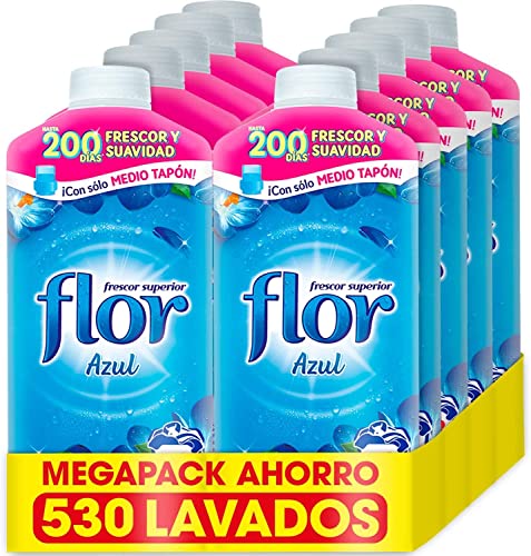 Flor - Suavizante para la ropa concentrado, aroma azul - Pack de 10, hasta 530 dosis