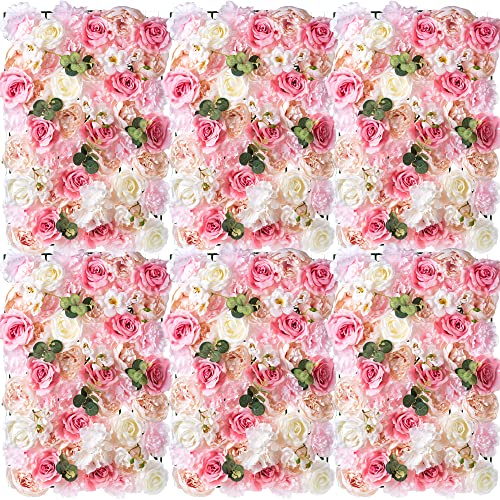 Flores Panel Pared Artificiales Flores - 6Piezas Rosa Decoración Pared Flores 40 X 60cm Pared Rosas Seda Fondo Sintéticas Telón Fondo Floral Boda Fiesta Guardería Habitación Decoración Hogar