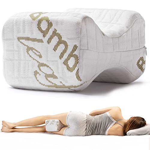 Flowen Almohada Piernas Dormir de Lado Cojin Rodillas y Lumbar Ortopedico Reposapiernas en Espuma Viscoelástica Alivia Dolor de Espalda Soporte Tobillo y Posicionadora Cadera Funda Bambú Antiácaros