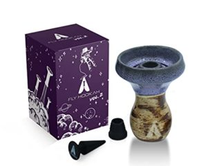 Fly Hookah Vol.2 - Cazoleta Cachimba de Alta Temperatura - Barro Blanco Gres y Adaptado a Todos los Gestor de Calor Shisha - Con Goma para Cachimba y Tapon Para Evitar Atascar el Tabaco