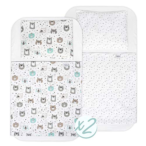 FlyIdeas Juego Completo Sabanas Minicuna Colecho Next2Me 50x83cm | 2 Sabanas Bajeras 2 Protector Colchon Impermeable 2 Sabanas Encimera y 2 Funda de Almohada | 100% Algodon Organico Cert Oeko-Tex