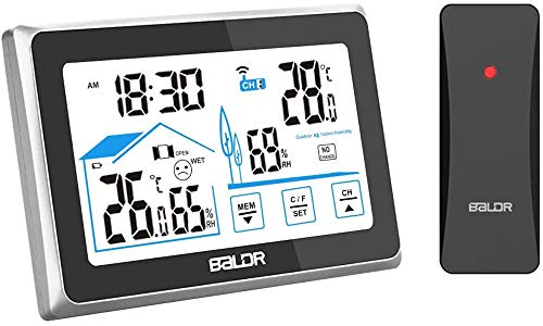 FLYLAND Estación meteorológica inalámbrica, estación de pronóstico de termómetro Digital Interno y Externo, Monitor de Humedad de Temperatura doméstica, Sensor Digital Remoto para higrómetro de Mesa