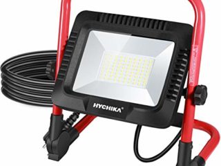 Foco de Trabajo LED 50W, HYCHIKA Luz de Trabajo con 6500K Blanco Brillante, 5500 LM, Ajustar Brillo, IP65 Impermeable para Usar en Exterior, Cable de 3M, para Obras, Jardines, Foco LED Portátil