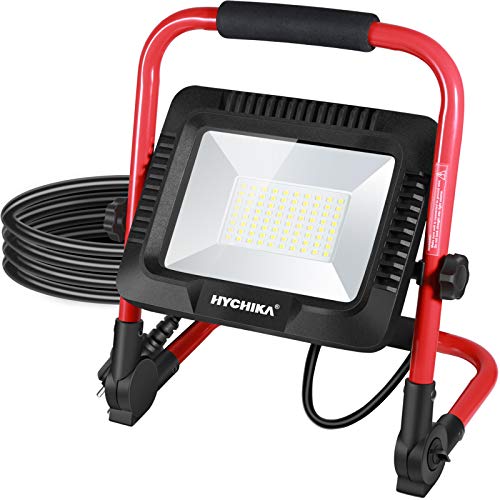 Foco de Trabajo LED 50W, HYCHIKA Luz de Trabajo con 6500K Blanco Brillante, 5500 LM, Ajustar Brillo, IP65 Impermeable para Usar en Exterior, Cable de 3M, para Obras, Jardines, Foco LED Portátil