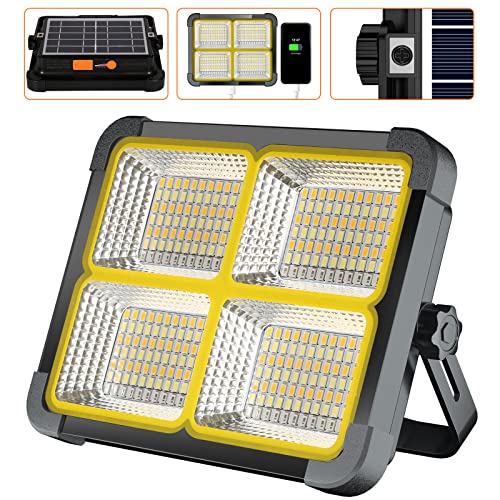 Foco LED Recargable, Foco LED Bateria 100W/ Panel Solar/ 4 Modos de Luz/ Batería Externa de 12000mAh/ Base Magnética, Ideal para Camping, Trabajo, Pesca, Color Negro