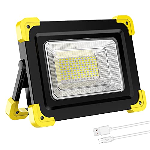 Foco LED Recargable, Foco LED Portátil 120 LEDs/ 8000 Lúmenes/ Panel Solar/ Batería Externa de 14000mAh/ 4 Modos de Iluminación/ Base Magnética, Ideal para Camping, Trabajo, Pesca, Color Negro