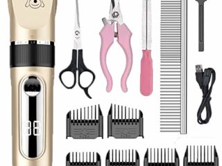 Foneso Cortapelos Perros Gatos, Cortapelo para Perros y Gatos Mascotas, Inalámbrico y Recargable, Bajo Ruido Máquina Cortar Pelo con 6 Peines