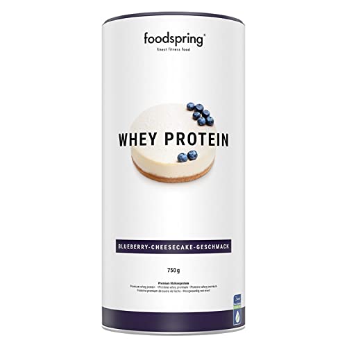 foodspring Proteína Whey , Tarta de queso y Arándanos, 750 g, 96 % Proteína Suero de Leche en polvo, Sin azúcares añadidos, Para el desarrollo muscular