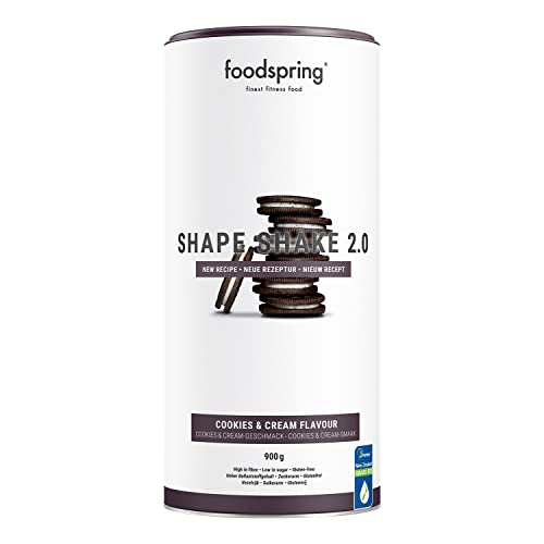 foodspring Shape Shake 2.0, Cookies & Cream, 900 g, Sustitutivo de comidas para controlar el peso, Alto en proteínas y fibras