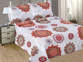 ForenTex- Colcha Boutí Reversible, (L-2632), Cama 150 cm, 240 x 260 cm, Estampada Cosida, Mandala Naranja