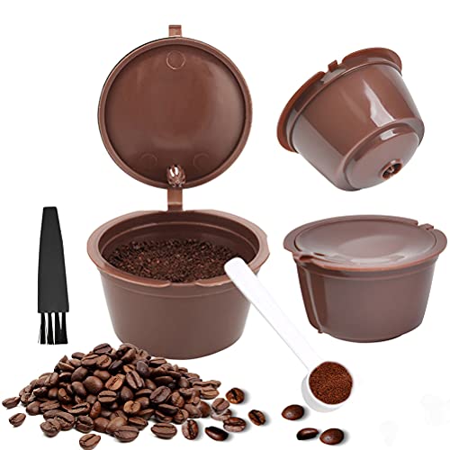 FOROREH Cápsula de Café Reutilizable de 3 Piezas para Máquina Dolce Gusto Cápsula de Café Reutilizable con 1 Cuchara de Plástico y 1 Cepillo de Limpieza