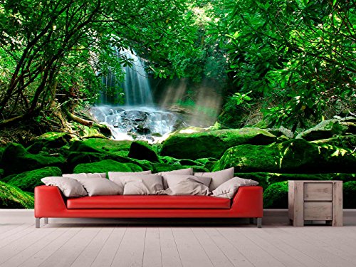 Fotomural Vinilo Pared Cascada Bosque Tropical | Fotomural para Paredes | Mural | Vinilo Decorativo | Varias Medidas 600 x 300 cm | Decoración comedores, Salones, Habitaciones.