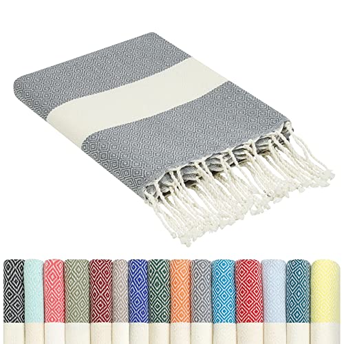 Fouta Toalla Playa de Algodon con Flecos 100 x 200 cm Originales - Toallas Baño Hammam Sauna Towel, Manta Yoga Deporte Accesorio - Decoración Boho Chic Hogar, Ropa Colores Mujer Homme