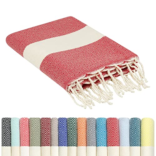 Fouta Toalla Playa de Algodon con Flecos 100 x 200 cm Originales - Toallas Baño Hammam Sauna Towel, Manta Yoga Deporte Accesorio - Decoración Boho Chic Hogar, Ropa Colores Mujer Homme