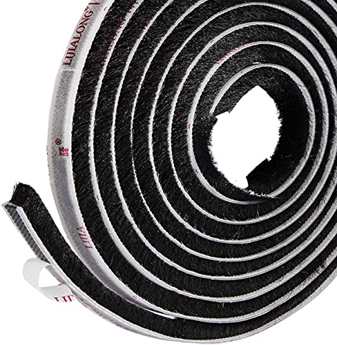 fowong Burlete Ventana Corredera 9mm(W)*5mm(T), Burlete Sellado Cepillo Adhesivo de Puerta Ventana Corredera, Strip de Viento 4,9m de Largo - NEGRO