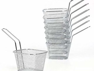 FreeTec Juego de 8 Piezas Mini Chrome Cesta para Patatas Fritas Cesta para Freír Cesta de Fritada Sirviendo la Canasta Fritas Ideal para Papas Fritas, Papas Fritas, camarones, Aros