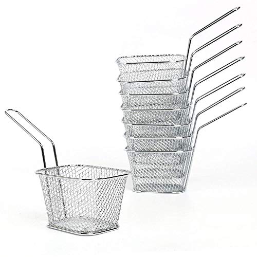 FreeTec Juego de 8 Piezas Mini Chrome Cesta para Patatas Fritas Cesta para Freír Cesta de Fritada Sirviendo la Canasta Fritas Ideal para Papas Fritas, Papas Fritas, camarones, Aros