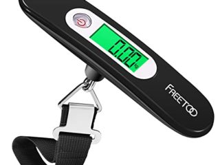 FREETOO Digital Balanza Báscula de Equipaje - LCD Portátil Escala de Equipaje 110 lb/50 kg Capacidad Batería Incluida para Viajes Al Aire Libre (Negro)