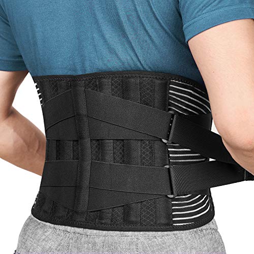 FREETOO Faja Lumbar Para Hombre y Mujer con 6 varillas de soporte, Cinturón Lumbar con Doble Ajuste, Transpirable Faja Lumbar Trabajo para Ciática Alivia el Dolor(M(waist:29.5''-37.4'')