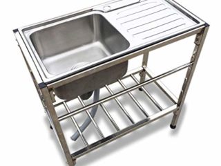 Fregadero De Cocina Comercial Fregadero Individual Independiente De Acero Inoxidable Con Banco De Trabajo, Apto Para Restaurante, Lavandería, Bar, Casas De Alquiler, 76x41x77cm