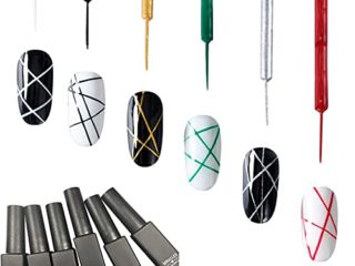 Frenshion 6Pcs Kit Set 8ML Classic DIY 3D Gel Diseños de uñas Gel pintado Esmalte de uñas, Pintura Dibujo UV Led Gel Liner Herramienta de pluma polaca, Pull Line Pen para Nail Art Salon