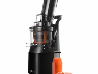 Fruta y Vegetal Cold Press Extractor de Jugo Slow Juicer, Sorbete y Helado de Frutas - Boca Ancha de 75MM, Extractor de Masticación Lenta, Sin BPA, 240W, Acero Inoxidable Negro Fridja f1900