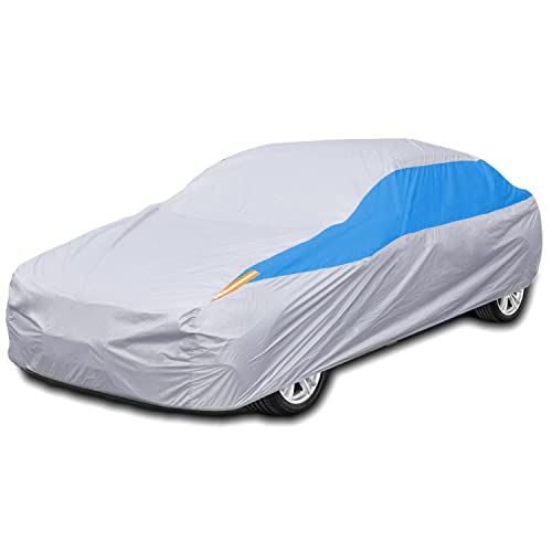 FSGRICH Funda para Coche Exterior del Coche Impermeable Cubierta Coche,Anti-UV Transpirable Resistente al Polvo Lluvia Rasguño Nieve al Aire Libre (Plata, 490x190x150cm)…