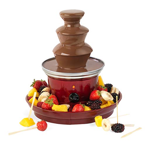 Fuente de chocolate EK3428GVDEEU7 de Giles & Posner con enchufe europeo | Incluye bandeja para frutas y 100 brochetas de bambú